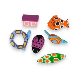 Okatoka Kit de Brinquedos Artesanais da Amazônia, 6 Peças em Madeira de Miriti, 8-10 cm, Pintados à Mão