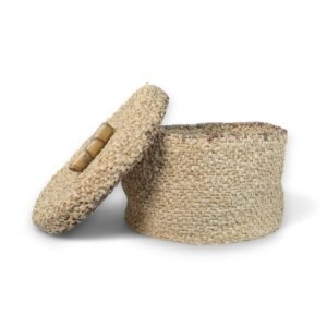 Cesto Artesanal de Palha de Milho com ou sem Tampa, Natural, Sustentável, 40x25cm, Formato Redondo