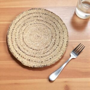 Sousplat de Palha Natural, 30 cm, Design Circular Trançado, Artesanal